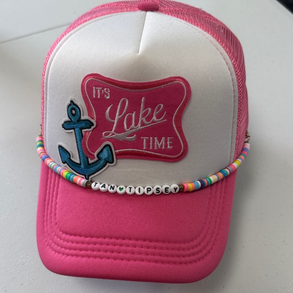 Pink and White Cap with Anchor Design